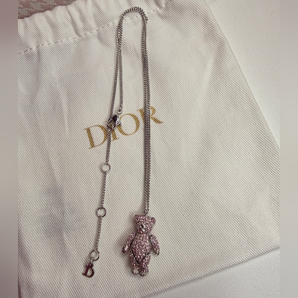 RARE DIOR Pink Teddy Bear Necklace! Full Inclusion